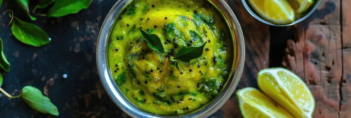 Poster - Green Mango Curry Chutney, a traditional Bengali preparation, features green mangoes blended into a delightful mix of sweet and tangy flavors.