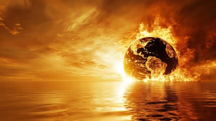 Poster - Earth engulfed in flames highlighting global warming