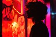 © indyntk - Shadowy outline of a person illuminated by neon signs deep shadows and bright neon hues enhance the mystique