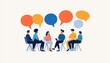 © PrusarooYakk - Illustration of diverse group of people having a discussion, sharing ideas, sitting in a circle. Concept of teamwork, communication, brainstorming.