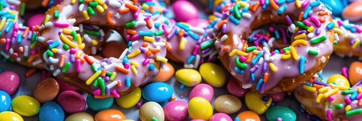 Canvas Print - Vibrant Easter-themed candy pretzels with a rainbow of colors