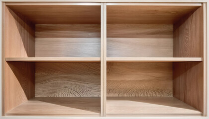 Wall Mural - Empty closet shelves background. Modern wooden wardrobe boxes, abstract shape and patterns