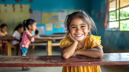 Wall Mural - portrait of a children student in a classroom 