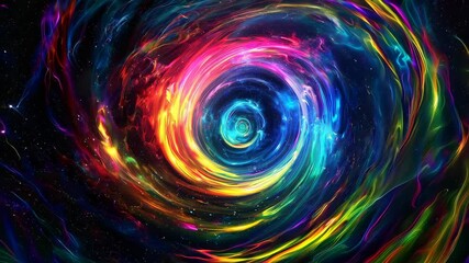 Wall Mural - Vibrant hypnotic vortex of multicolored light in deep space