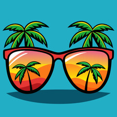 Wall Mural - beach sunglasses showing with tropical palm tree vector illustration