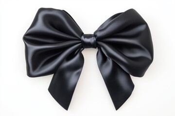 Elegant black satin bow on white background