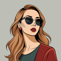 Sticker - beautiful woman in sunglasses side view trendy vector illustration