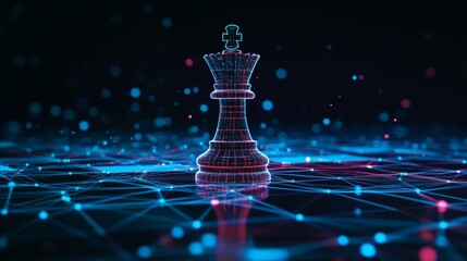 Poster - It takes a leader with brains and ideas to make an impact in the digital world concept White chess king with blur graphic Binary Data computer Number network on blue dark background: Stock image