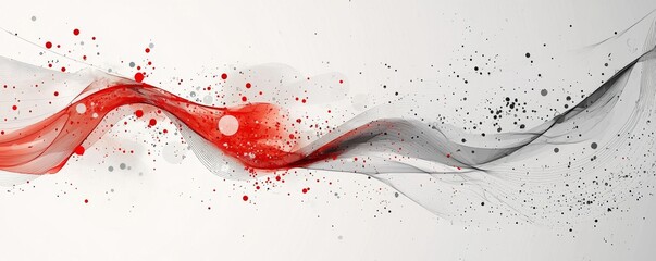 Wall Mural - abstract white and red flowing lines with black dots creating a modern dynamic design