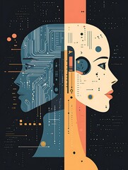 The flat design illustration of artificial intelligence - AI's Dual Nature: Bridging Human Consciousness and Machine Learning