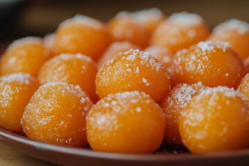 A close-up of orange Indian sweets 