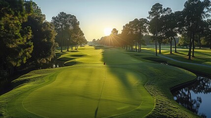 Wall Mural - Golf course, clear sky. taken from an elevated position. Generative AI.