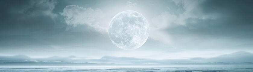a large moon is in the sky above a vast, empty sea