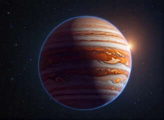 Wall Mural - Detailed View of Jupiter's Majestic Bands and Subtle Atmosphere in Deep Space