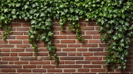 Brick wall with ivy vines on transparent background