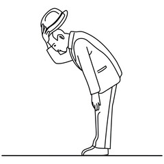 A man respect by simply taking off their hats and bowing has way to showing respect hand drawn line art