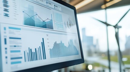 Poster - A computer monitor displays a series of graphs and charts