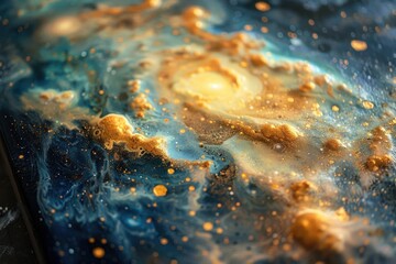 Wall Mural - Abstract Close-up of Blue and Gold Swirling Resin Art