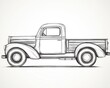 © Popelniushka - Old Truck Outline. Vintage Vehicle Sketch with Scratches, Isolated on White Background