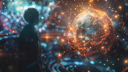 Silhouette of a Person Gazing at a Glowing Cosmic Sphere