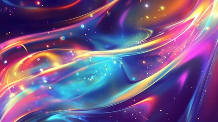 Sticker - Abstract Cosmic Waves with Sparkling Lights - Vibrant abstract artwork featuring flowing waves in a cosmic theme with sparkling lights, symbolizing energy, movement, light, cosmos, and creation.