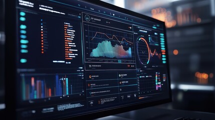 Poster - A computer monitor displays a number of graphs and charts