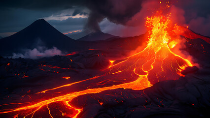 Wall Mural - Lava glowing in a volcanic eruption
