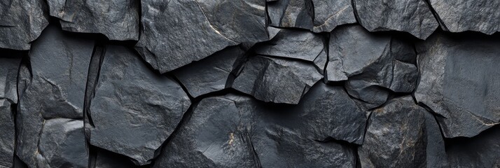 Canvas Print - Black Rock Wall Texture - Abstract Background - A close-up of a rugged black rock wall texture, showcasing natural patterns, strength, and resilience. The image symbolizes power, stability, and the en