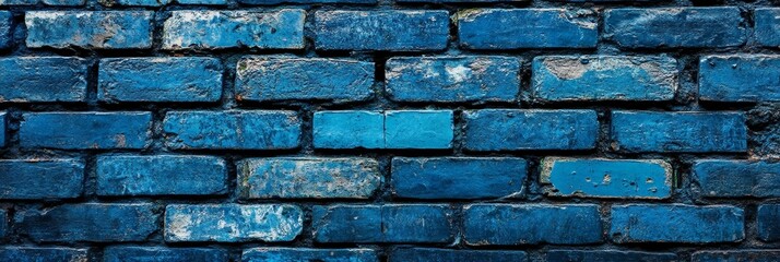 Canvas Print - Blue Brick Wall Texture Background - A close-up of a blue brick wall, showcasing its rough texture, worn edges, and vibrant color. This image symbolizes strength, resilience, and the beauty of imperfe