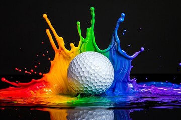 Sticker - A golf ball with colorful paint splashing out of it