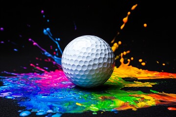 Wall Mural - A golf ball sitting on top of a colorful splash of paint