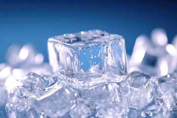 Wall Mural - Close-up of splashing water on melting ice cubes