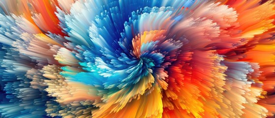 Wall Mural - vibrant abstract digital art with a swirl of colorful strokes, blending blue, red, and yellow hues, 