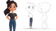 © Warisorn - Stylish Cartoon Woman Character Design with Front and Side Views