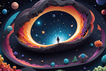 Wall Mural - Stunning Illustration of a Cosmic Portal With a Silhouette Against Vibrant Universe