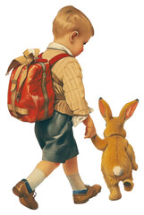 Poster - PNG Vintage illustration boy rabbit footwear walking mammal.