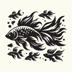 Wall Mural - Fish art Vector Illustration Black silhouette