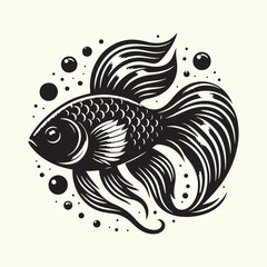 Canvas Print - Fish art Vector Illustration Black silhouette