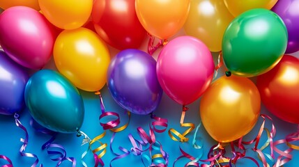 Aufkleber - Festive balloons and streamers in a variety of colors creating a joyful birthday atmosphere