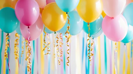 Aufkleber - Festive balloons and streamers in a variety of colors creating a joyful birthday atmosphere