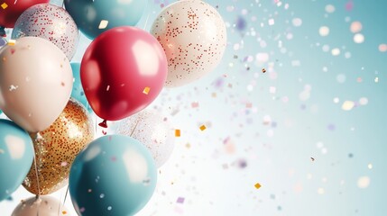 Aufkleber - Festive birthday decorations with colorful balloons and confetti on a bright, clean background