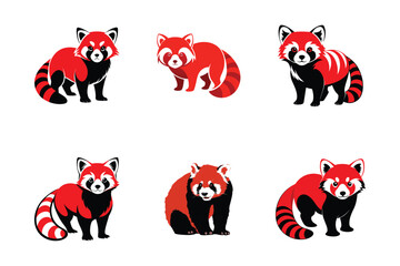 Wall Mural - set of red panda vector logo illustration style design	