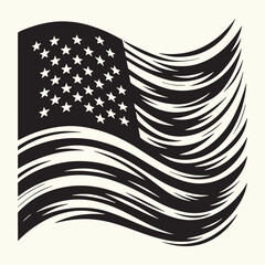 American Flag line art Vector Illustration Black silhouette