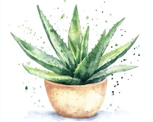 hand drawn aloe vera illustration in watercolor botanical art