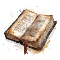 watercolor bible: holy book of christianity illustration on white paper background