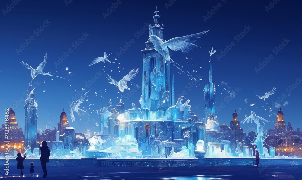 Majestic Ice Sculpture Wonderland: Enchanting Anime-Style Winter ...