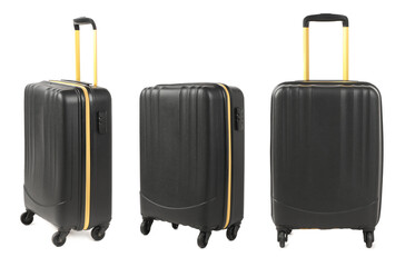 Wall Mural - Set of black suitcase on white background, view from different sides