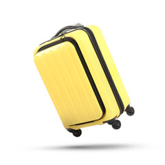 Sticker - Yellow suitcase in air on white background