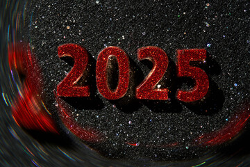 Wall Mural - new year 2025 dark background. number of the coming year in christmas decoration.