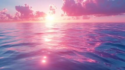 Wall Mural - Serene sunset over tranquil ocean waters with pink and purple hues